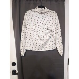 American Weekend White Holiday Print Turtleneck,‎ Women's 18W, Holiday Pullover